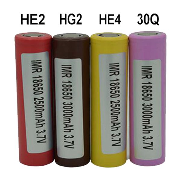 

500pcs 100% inr 30q he2 he4 hg2 18650 battery 2500mah 3000mah 3.7v rechargable lithium batteries cell