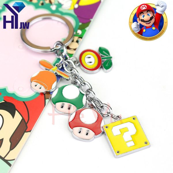 

super mario bros figure toys metal alloy keychain mario luigi mushroom key pendants key ring jewelry for children gift, Silver