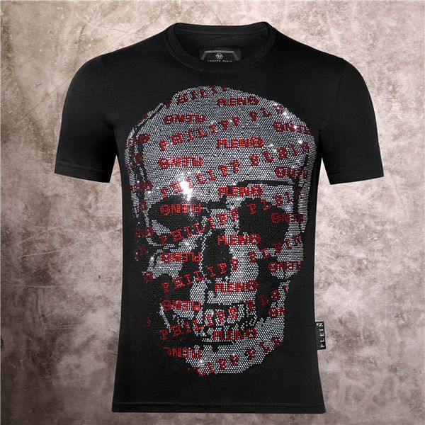 

spring/summer 2020 round collar t-shirt, luxury men's fashion casual cotton t-shirt, skull printed round collar t-shirt, White;black