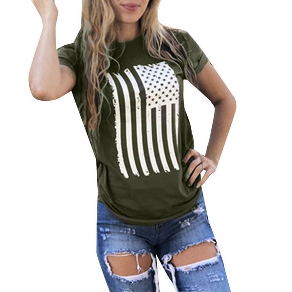 

women t-shirt american flag star striped print o-neck short sleeve 2019 independence day female shirt girl casual tees, White