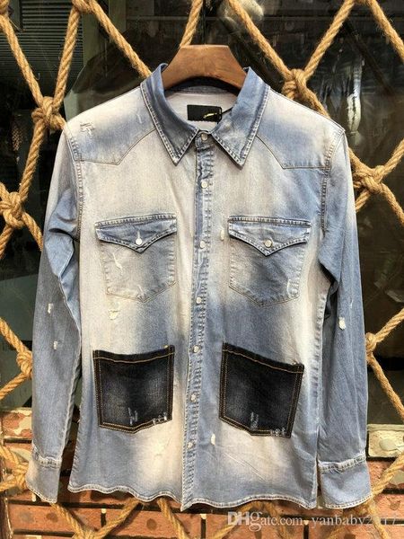 

2019 men luxury fashion designer denim mens shirts casual street wear mens long-sleeved mens jean shirts big size -3xl, White;black