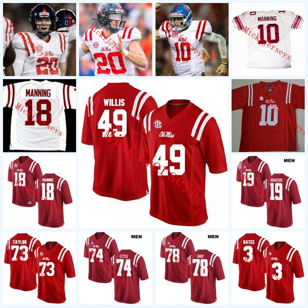 

ncaa ole miss rebels archie manning college football jerseys greg little tony gray will gleeson bo wallace ken webster mississippi jersey, Black;red