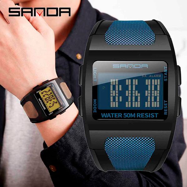 

led cool fashion multi function wide dial monochrome 50m waterproof sport watch electronic digital watch gifts men's wrist lumin, Slivery;brown