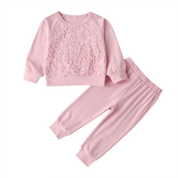 

autumn suits 2020 new kids girls clothes children pink sports sets 2pcs long sleeve lace pants leggings outfits tracksuit 1-5t, White
