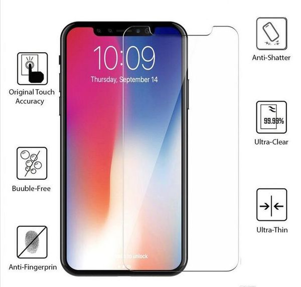 Schirm-Schutz für iphone 11 Pro Max XS Max XR 8 7 Plus-Samsung A10E A20 LG Stylo 5 K40 Ausgeglichenes Glas Screen Protector