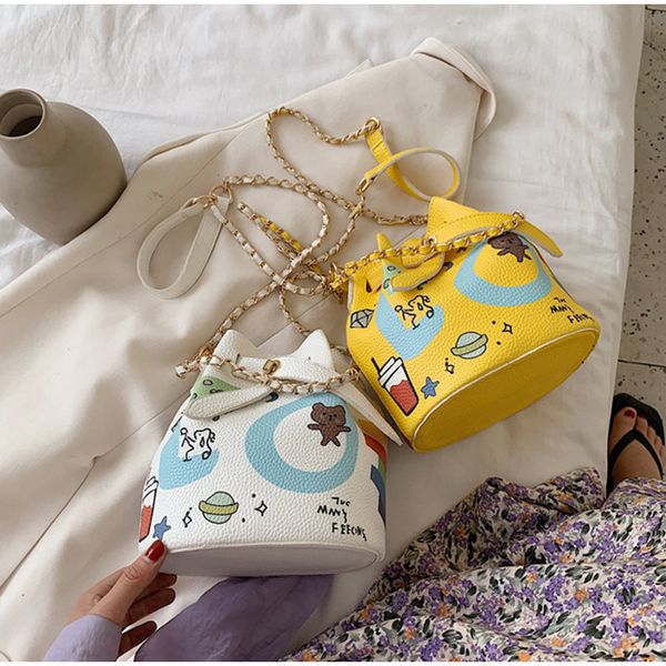

women's wallet fashion women shoulder bags cute printing small bucket bag for girl chain crossbody ladies messenger handbags new