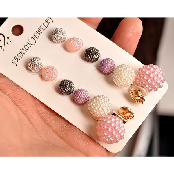 

new fashion women's jewelry wholesale girls birthday party pink ear studs set mashup 6 pairs /set earrings ing, Golden;silver