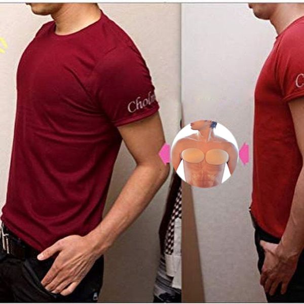 

tiaobug 1 pair khaki self-adhesive invisible soft protection fake muscle chest pads enhancers shaper foam silicone pad, Black;white