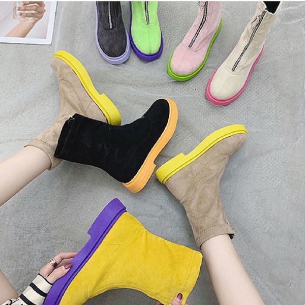 

women boots suede multi-color fashion avant-garde comfort fit botas mujer 2019 motorcycle boots new fashion shoes 6 colors, Black