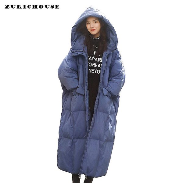 

zurichouse oversized winter jacket woman long thicken warm parka 2019 fashion plus size loose hooded down padded coat female, Black