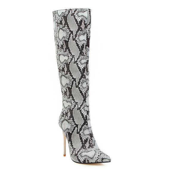 

winter knee high boots women snake print thin heels long boots super high heel shoes female autumn plus size 34-48, Black
