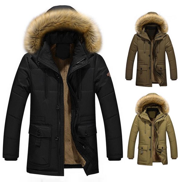 

large size winter jacket men casual windproof warm male parka jacket fashion solid outerwear pocket medium-long coats 5xl, Tan;black