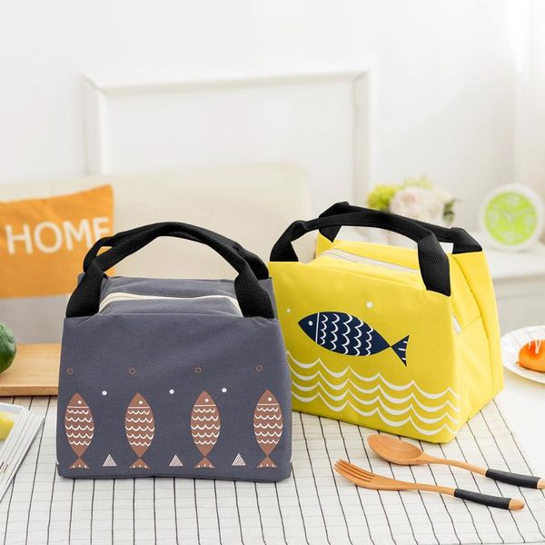 

cartoon waterproof lunch bag color lunch box bag tote canvas portable zipper insulation package portable, Blue;pink