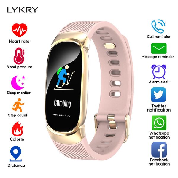 

lykry women smart watch sport pedometer smartwatch blood pressure oxygen heart rate monitor fitness tracker call alarm reminder, Slivery;brown