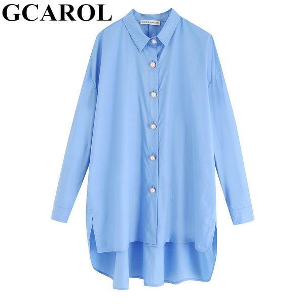 

gcarol 2020 new early spring women oversize blouse asymmetric length boyfriend style casual streetwear shirt, White
