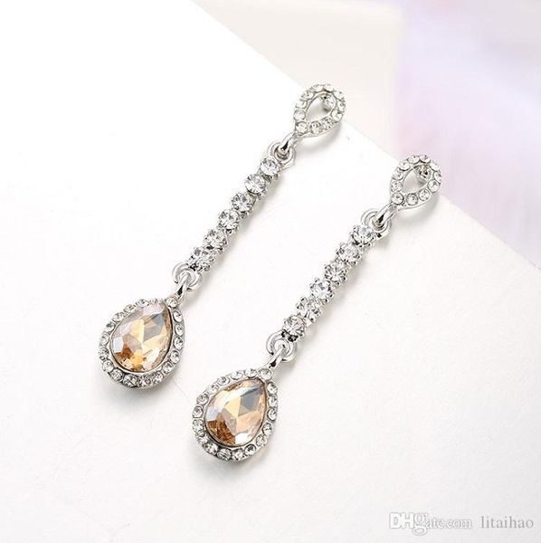 

lixintai brand inlaid austria crystal water drop fine jewelry earrings made with swarovski crystal glittering not fading brand eardrop, Silver