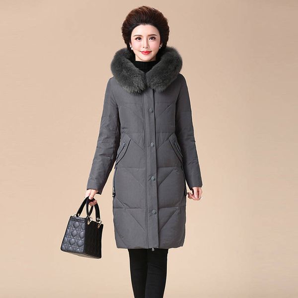

2019 winter women natural fur collar hooded jackets white duck down coat female thicken warm long streetwear parkas 5xl a49, Black