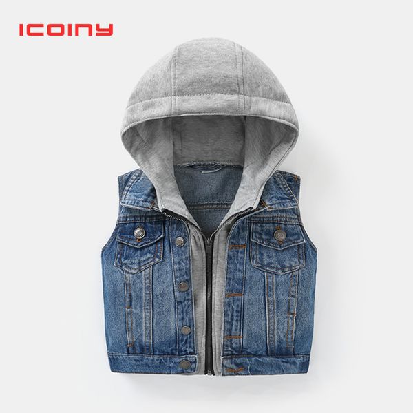 

kids hooded waistcoat 2019 spring boys girls clothes cowboy vest toddler sleeveless jacket children's hoodies denim outwear, Blue