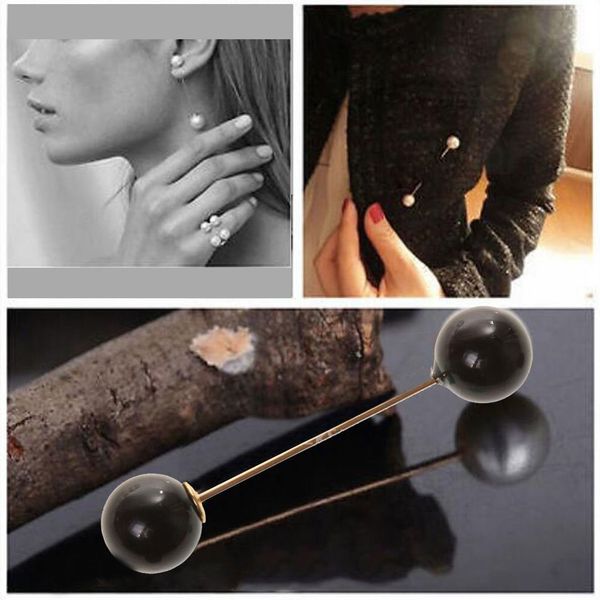 

women double faux pearls collar brooch pin jewelry wedding bridal party, Gray