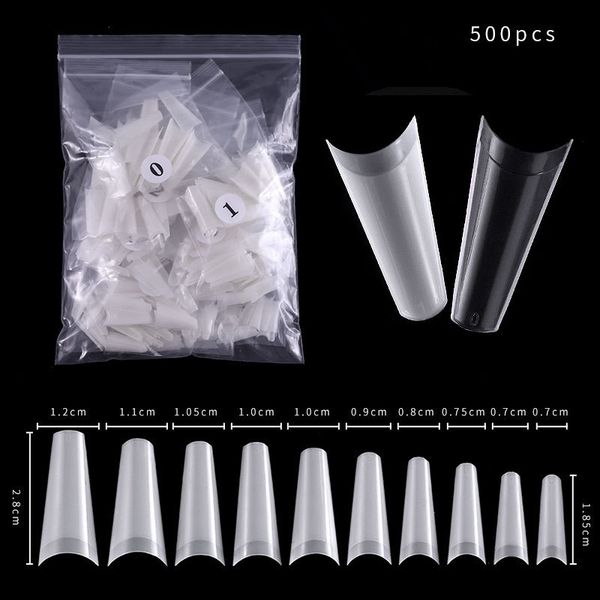 

500pcs/bag 10 sizes ballerina false nail tips coffin fake nails french half tips cover clear natural flat shape false nails fake, Red;gold