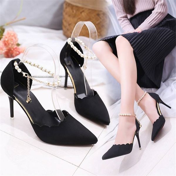 

women pumps black summer shoes high heels woman party shoes pointed toe buckle strap female dress shoes plus size