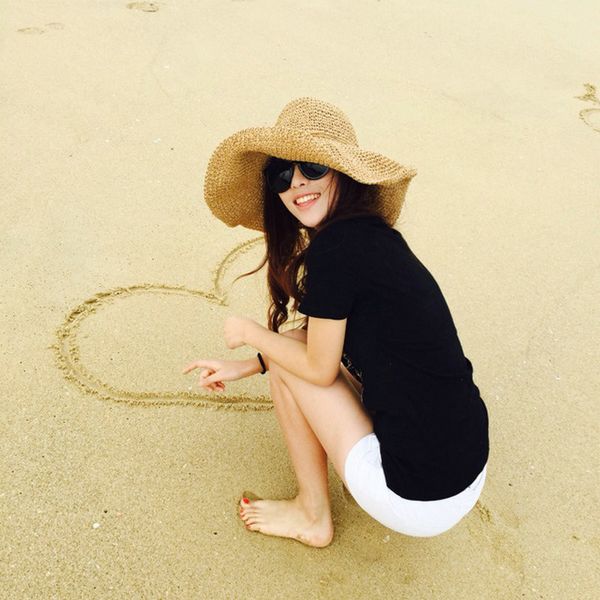 

la maxpa] women summer straw hat vintage handmade crochet straw braid hat summer sun-shading female fisherman, Blue;gray