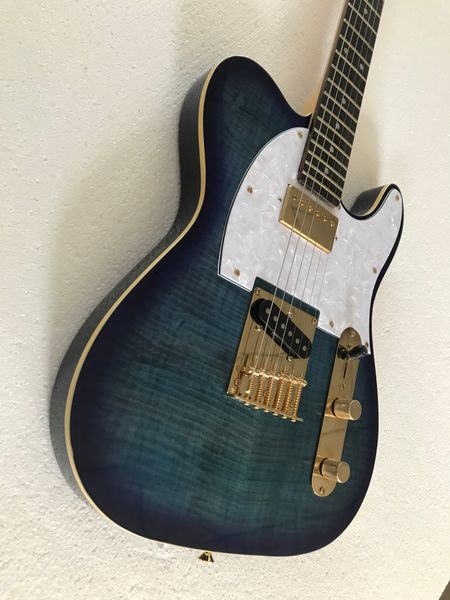 

custom shop blue flame maple tele electric guitar roswood fingerboard, dot inlay, humbucker pickup, gold hardware