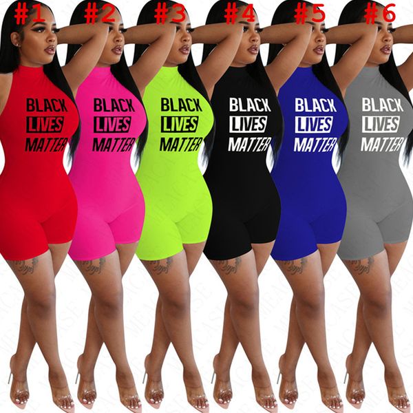 

black lives matter summer women shorts jumpsuits letters print rompers sleeveless skinny bodysuits overalls 6 colors d62208, White