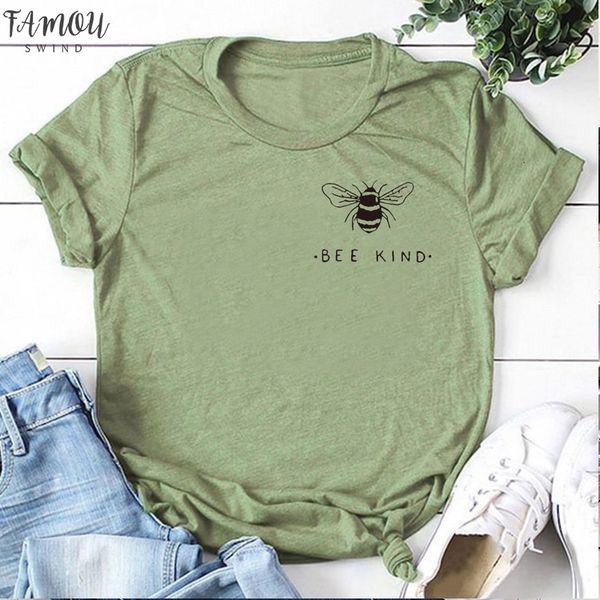 

bee kind pocket print t shirt o neck short sleeve cotton tumblr clothes 90s fashion outfits graphic tees dropshipping, White