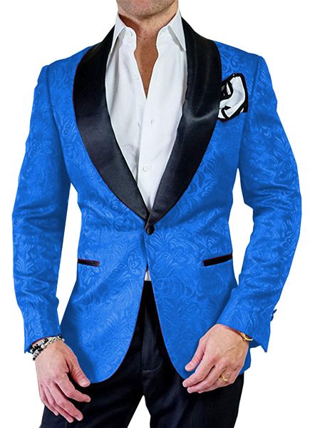 New Arrival Men Suits Royal Blue Pattern Noivo Smoking xaile preto lapela Groomsmen Wedding Best Man 2 peças (jaqueta + calça + empate) L463