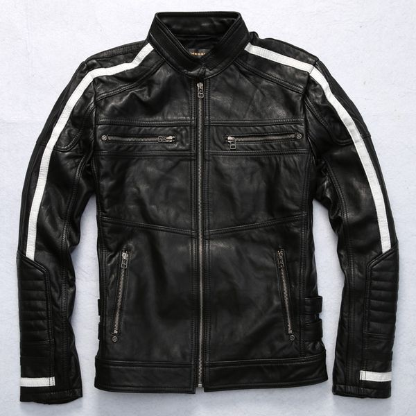 

2018 genunie leather jacket men black real sheepskin leather coat biker wind jacket men rivet slim motorcycle male