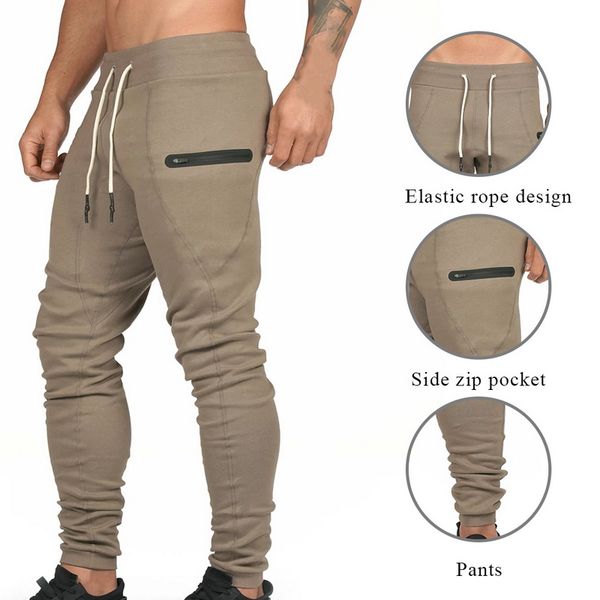 

new pants joggers men male big pocket autumn casual solid color slim fit drawstring cuffed athletic sweatpants running pants, Black;blue