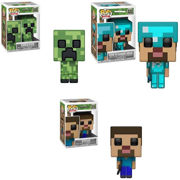 

cute funko pop anime game minecraft-creeper steve #322 #320 #316 steve in diamond armor action figure model toys collection children gifts