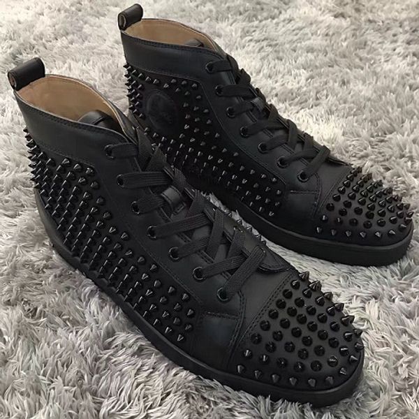 

роскошная марка high top шипы red bottom кроссовки обувь белый черный натуральная кожа платформа sneaker top quality red sole повседневная о, Black