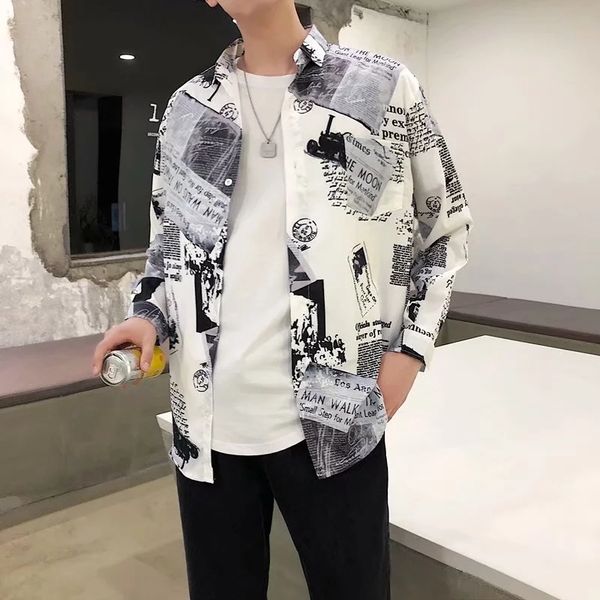 

2019 summer loose shirt male korean version personality youth hip hop long-sleeved inch clothing wild thin section coat 30cs, White;black