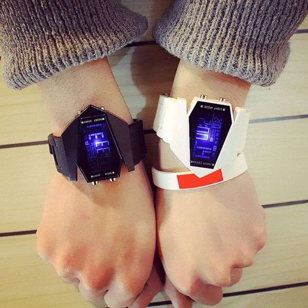 

girl boy fashion personality multi-functional led solid color silicone band wristwatch, Blue