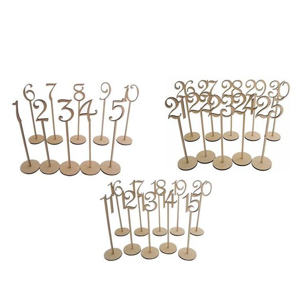 

bmby-wooden table numbers with holder base for wedding or home decoration 1-30