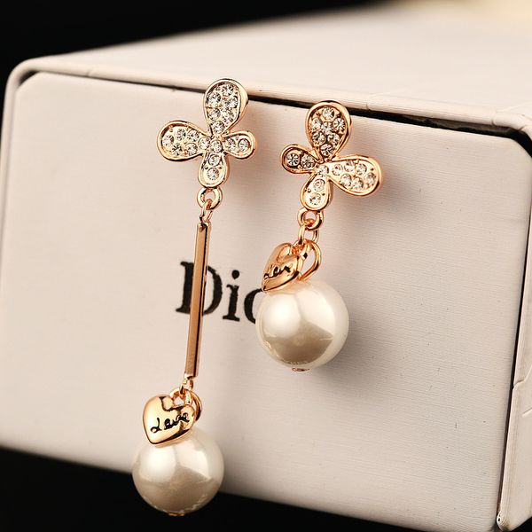 

цветочный жемчуг длинных серьги кулона шпильки для женщины девушки моды роскошь дизайнер сверкающих бриллиантов ассиметричного стиль, Golden;silver