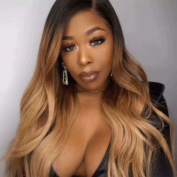 

Natural wave gluele ombre 1b 27 lace front wavy human hair wig peruvian ombre honey blonde full lace human hair wig for black women