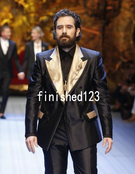 

handsome double breasted shiny black wedding groom tuxedos peak lapel groomsmen men suits prom blazer (jacket+pants+tie) no:1893, Black;gray