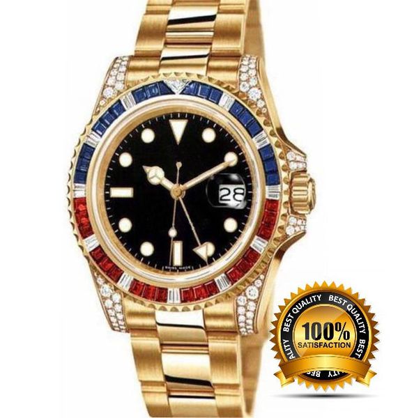 

fashion business gmt full gold color diamond series 40mm stainless steel automatic mechanical waterproof watch, Slivery;brown