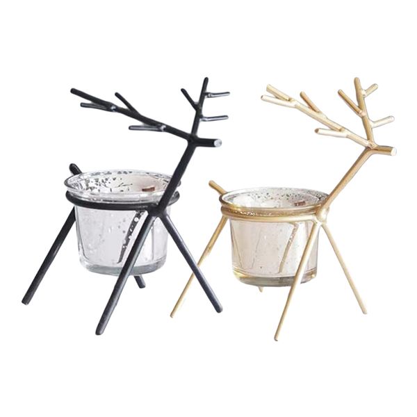 

2x iron craft reindeer candle holder home bar cafe ornament gold+black