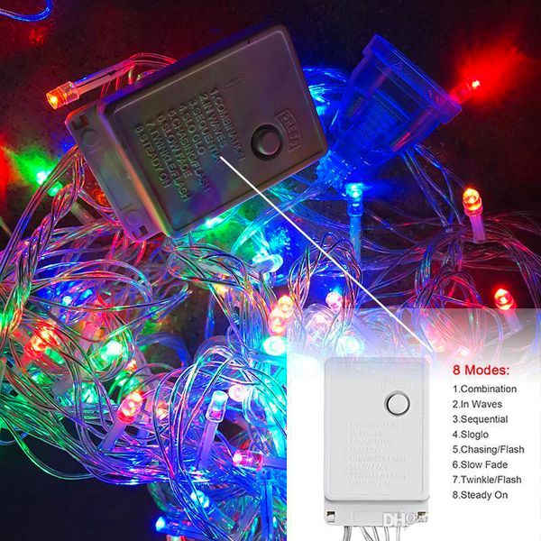 DHL luz de Natal feriado ao ar livre 10m 100 LED string 8 cores Escolha Vermelho / verde / RGB luzes de fadas à prova d 'água festa de natal jardim luz