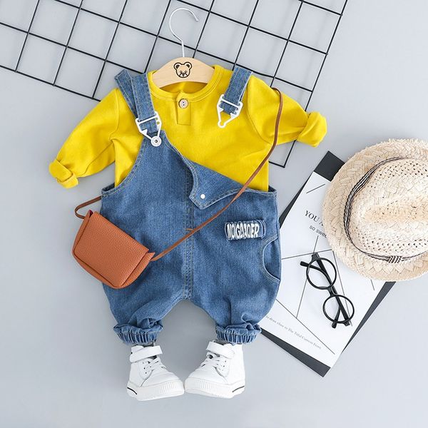

toddler baby boy clothes girls solid t-shirt overall pants trousers outfits set 2019 long sleeve kids clothes boys, White