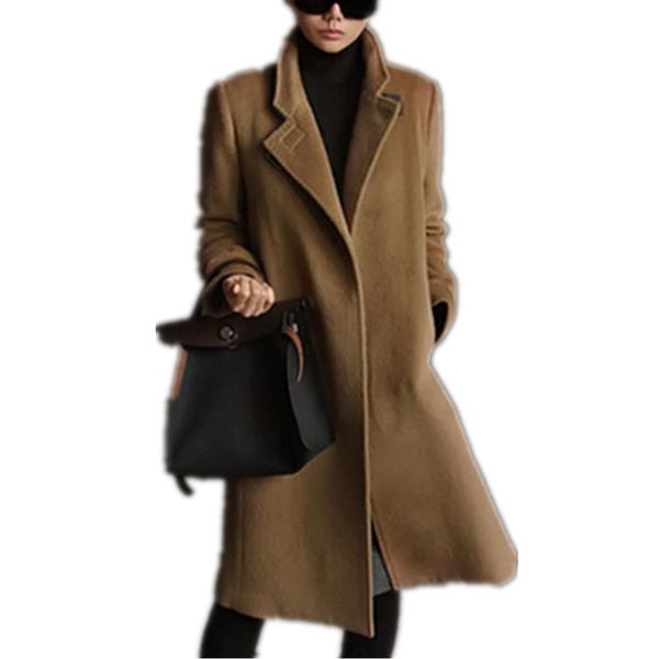 

2019 autumn winter new women coat fashion europen classical female overcoat stand collar long woolen coat, Black