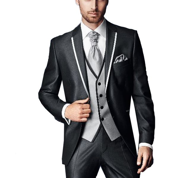 

2019 custom men wedding tuxedos blazer+pants+vest 3 pieces groom suit tuxedos groomsmen man suit for wedding, Black;gray