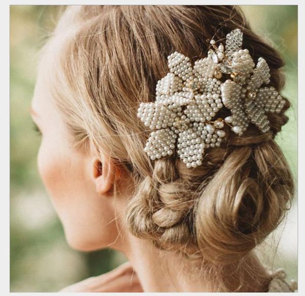 

handmade pearl hair comb bride headwear headwear bride jewelry, Slivery;golden