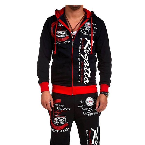 

men's fitness running set men's zip sweatshirt casual sportswear hooded sweatshirt and pants set letter print sportswear, Black;blue