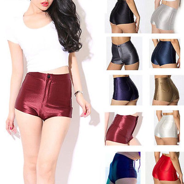 

high waist shiny stretch women girls disco short pants satin shorts pants candy color, White;black