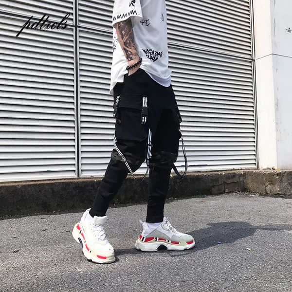 

new arrival fashionable brand street skinny color patchwork ribbon men's jogger trousers hip hop autumn safari style sweatpants, Black